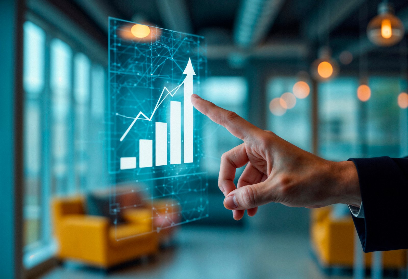 business person pointing growing financial chart